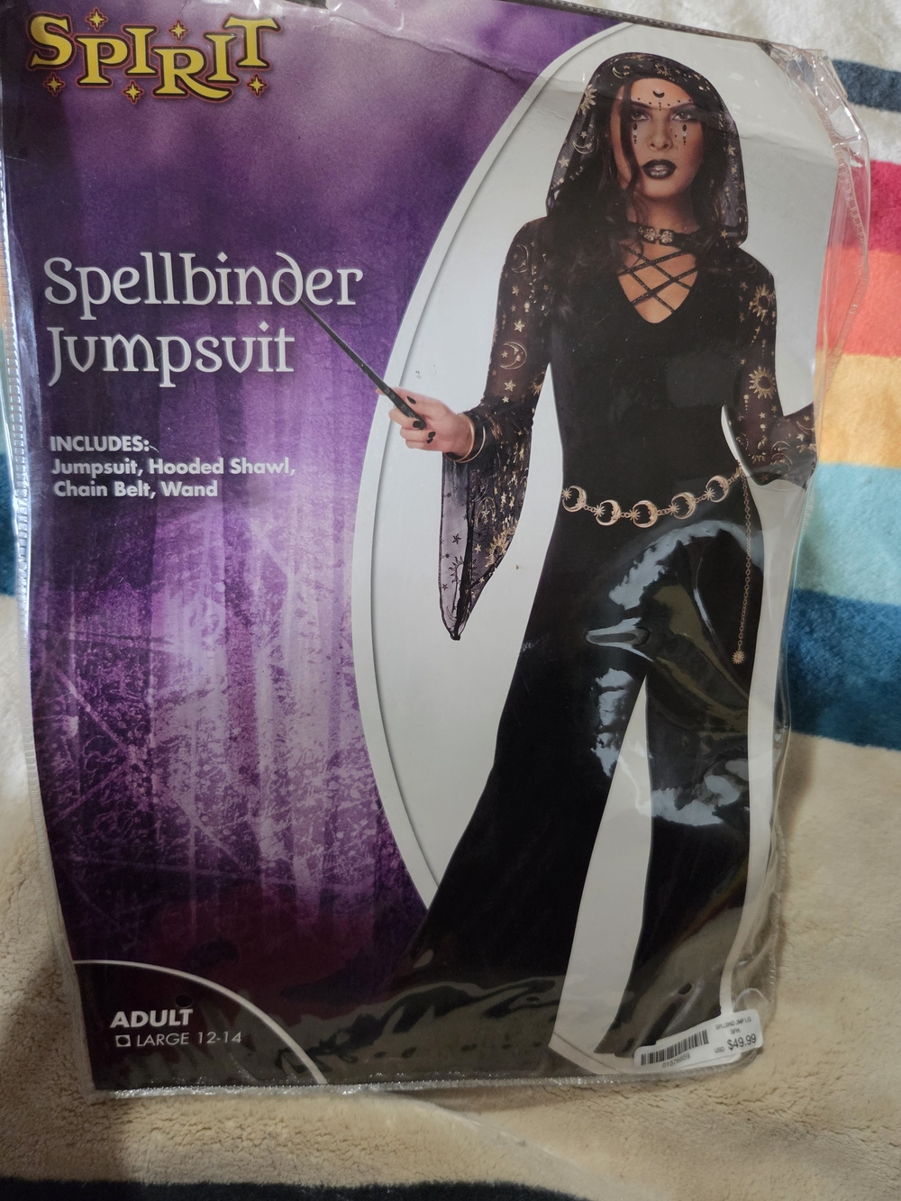 Spirit Spellbinder Black Jumpsuit - Hooded Shawl & Chain Belt